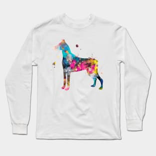 Doberman Dog Watercolor Painting Long Sleeve T-Shirt